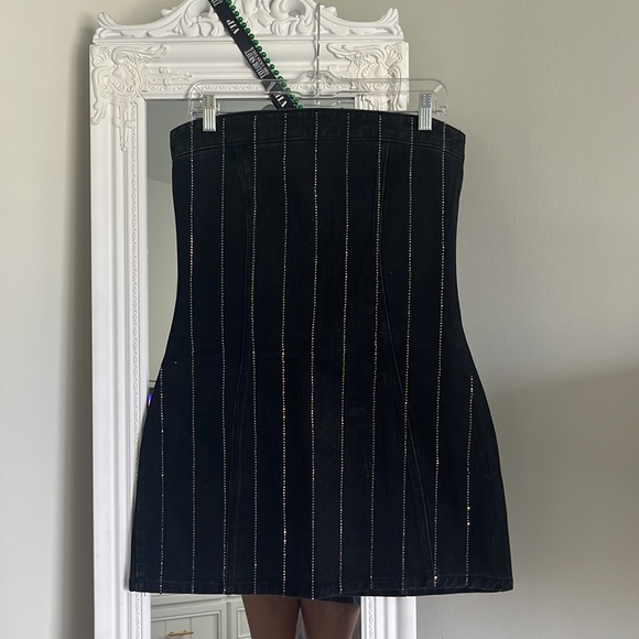 NWT Nasty Gal Diamanté Pinstripe Bandeau Mini Dress - Picture 2 of 4